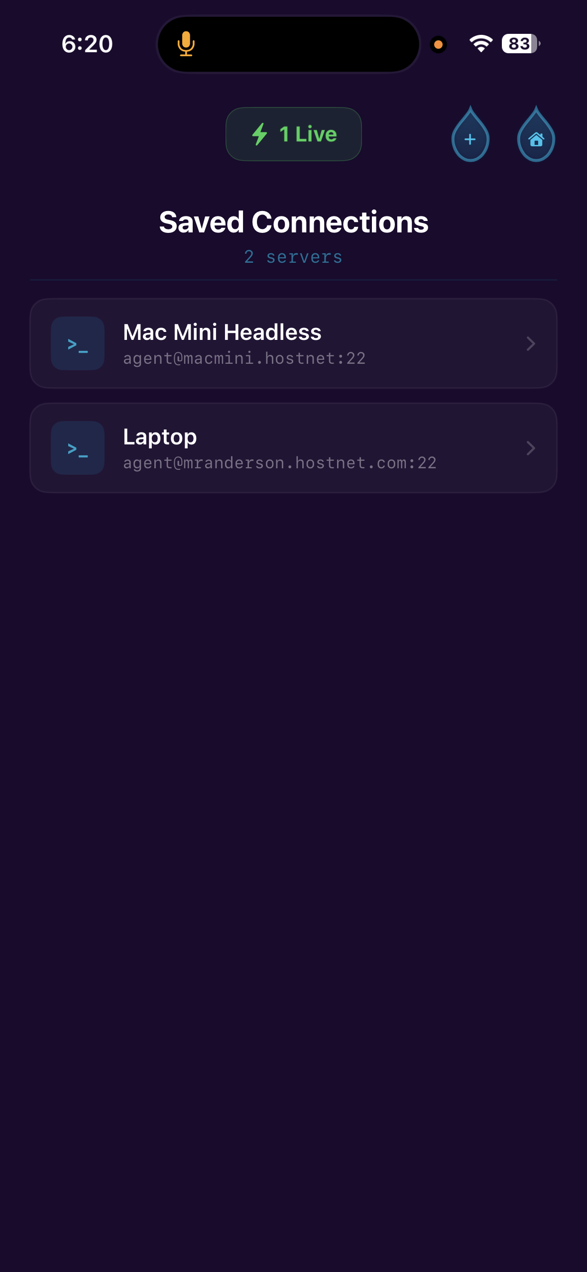 Saved connections list