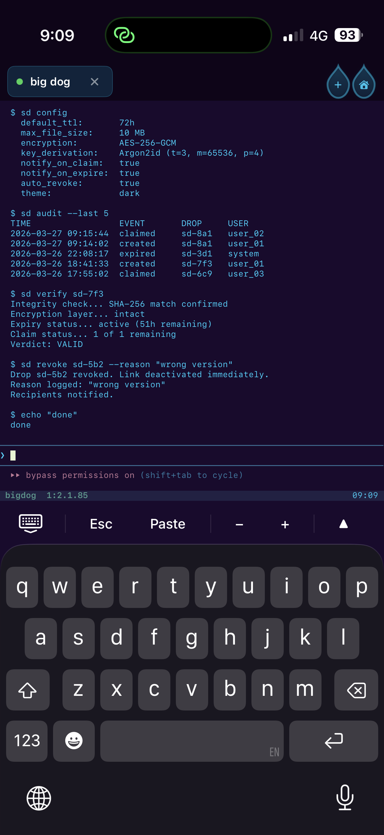 Terminal session with keyboard and toolbar